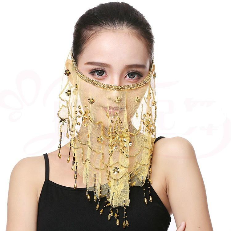 Beautiful Lady Belly Dance Dancing Face Mask Voile Wrap Scarf Sequin Perform Accessory