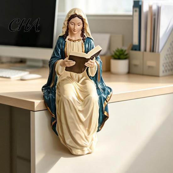 Religious Decor for Living Room Jesus and Virgin Mary Reading Bookshelf Figurines, Sitter Statues, Christian Resin Ornaments Shelf Decor, Catholic
