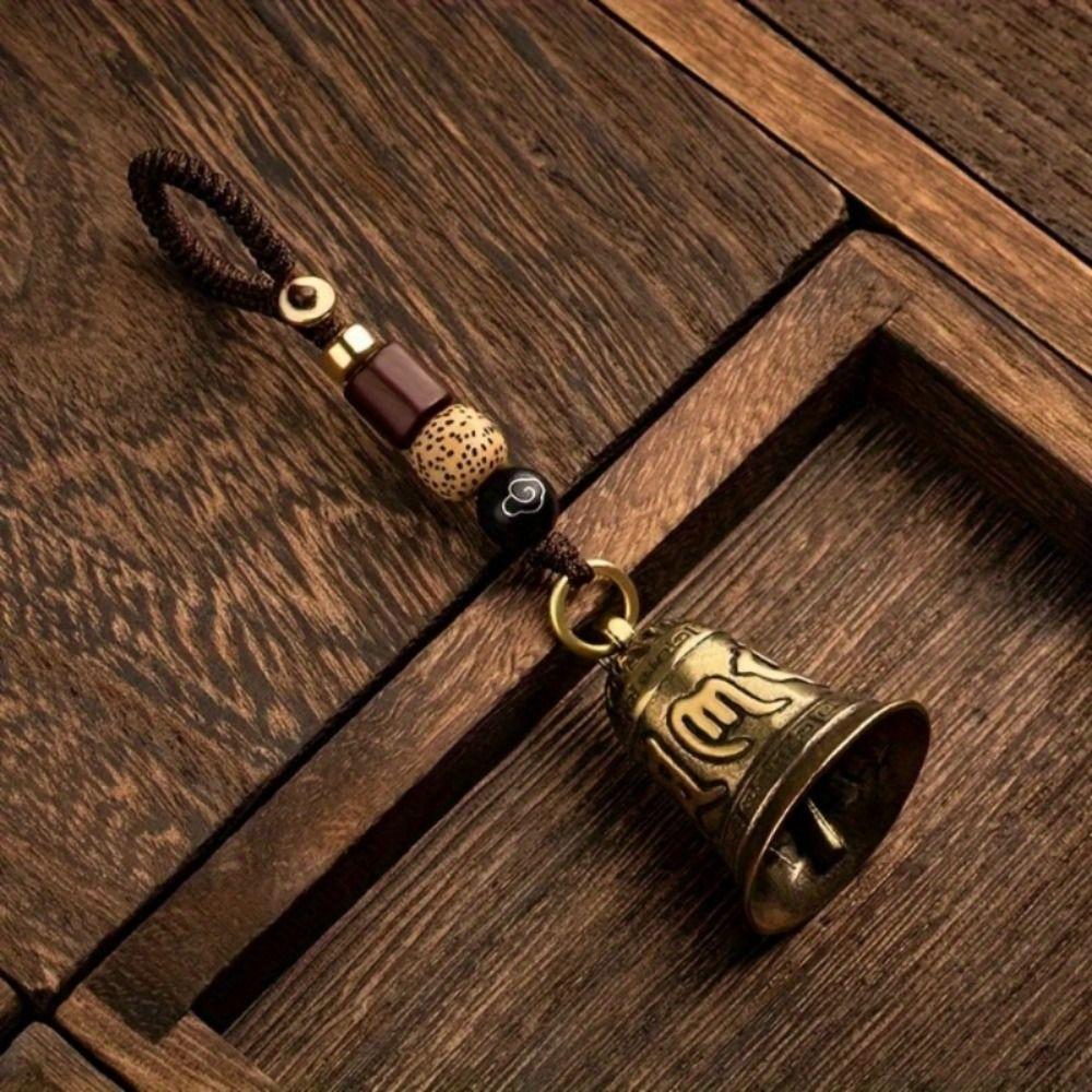 Sandalwood Rope Six-Word Mantra Bell Handmade Craft Keychain Pendant Bag Decoration