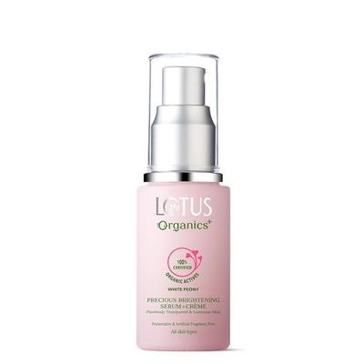 Lotus Organics+ Драгоценная осветляющая сыворотка + крем | 100% органический белый пион | Без сульфатов и парабенов | Для всех типов кожи | 30 г