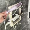 Wall Mounted Hair Dryer Holder Curling Iron Holder Hair Styling Tools Organizer With Shelf Hooks Multi-Functional Storage Rack