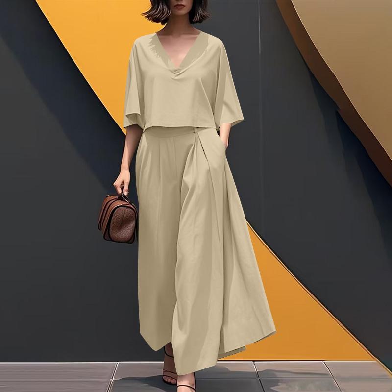ZANZEA Женская блузка с рукавом 3/4 и широкие брюки, повседневный комплект из двух предметов