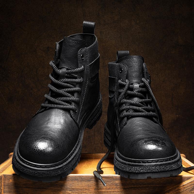 Fashion Autumn Leather Mid-top Shoes Fashion Male Ankle Boots Casual Outdoor Hiking Boots Sneakers Non-Slip Comfy Motocross Boots Botas