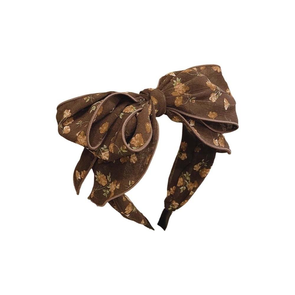 Creative Bownot Wide Hair Hoop Headwear Floral Printed Hairband Three-layer Bow Headband for Gifts