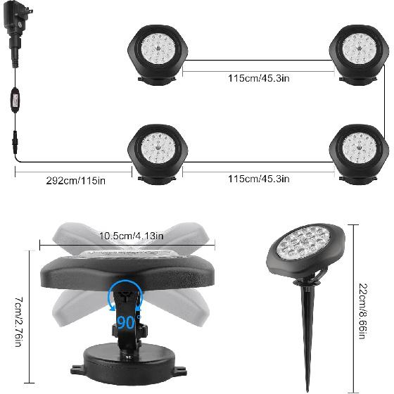 RGBW Pond Lights with Timer, 18 LED Super Bright Underwater Submersible Fountain Lights Color Changing Spotlights, Remote Control IP68 Waterproof for