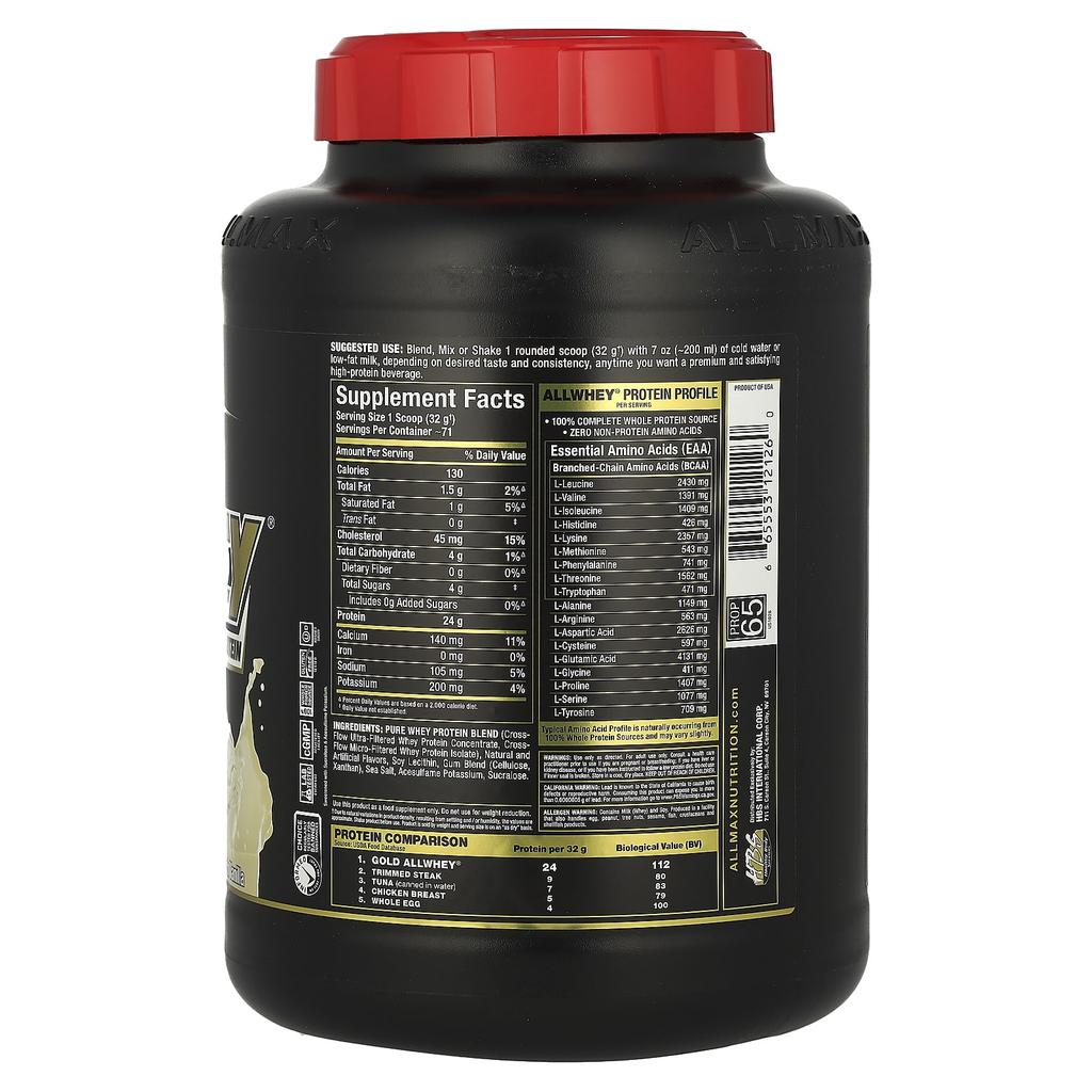 ALLMAX, Gold AllWhey, Premium Whey Protein, French Vanilla Flavor, 5 Lbs (2.27 Kg)