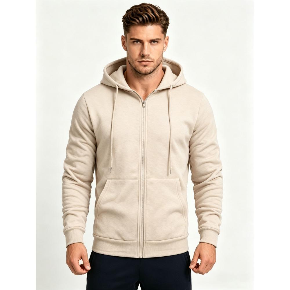 Men's Hoodie, Spring and Autumn Fashion Zipper Cardigan, Men's Solid Color Zipper Cardigan, Hooded Sweatshirt Jacket