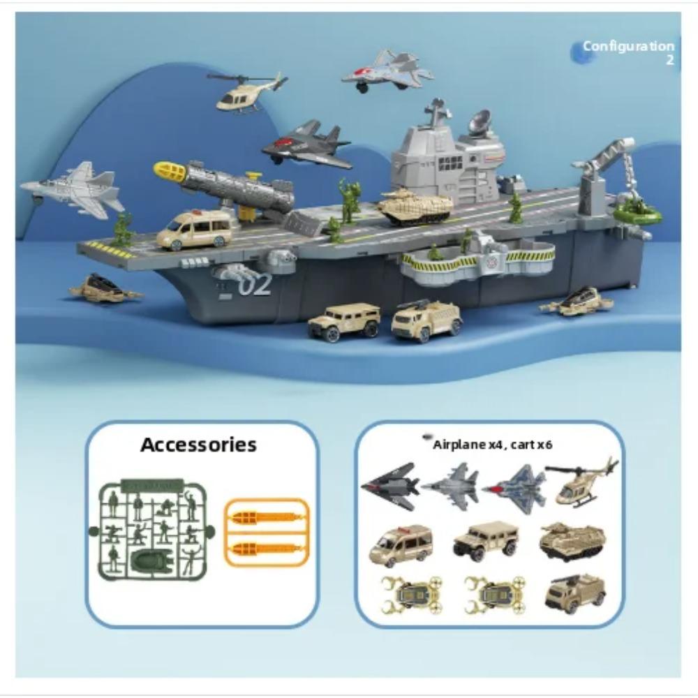 Детский набор игрушек Авианосец с Военными Фигурками, Игрушечными Самолетами, Военными Танками, Вертолетами и Истребителями