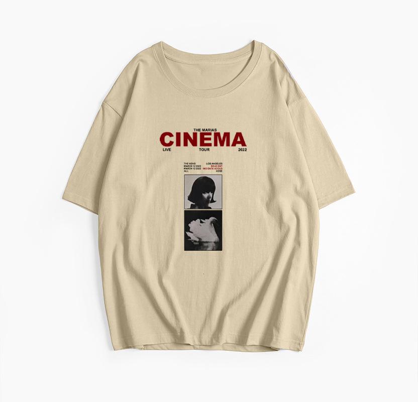 Футболка Hirsionsan Cinema Letter Printed T Shirt Women Summer Cotton