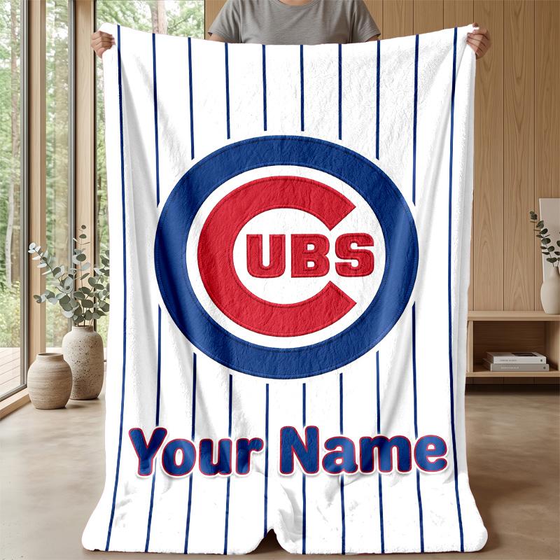 Chicago Cubs Custom Flannel Throw Blanket Print Your Name Text Soft Warm Blanket Holiday Present