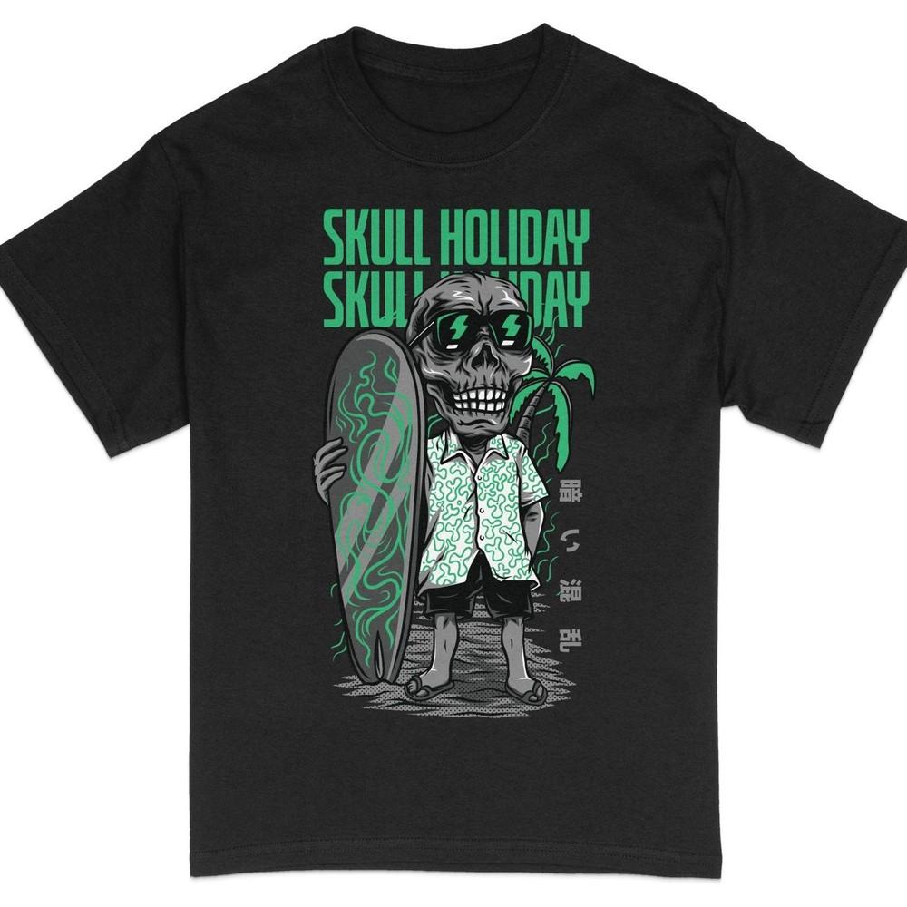 Men's Graphic Tee, Skull Holiday, Surfing Skeleton, Beach Party T-Shirt, #26 Unisex T-Shirt