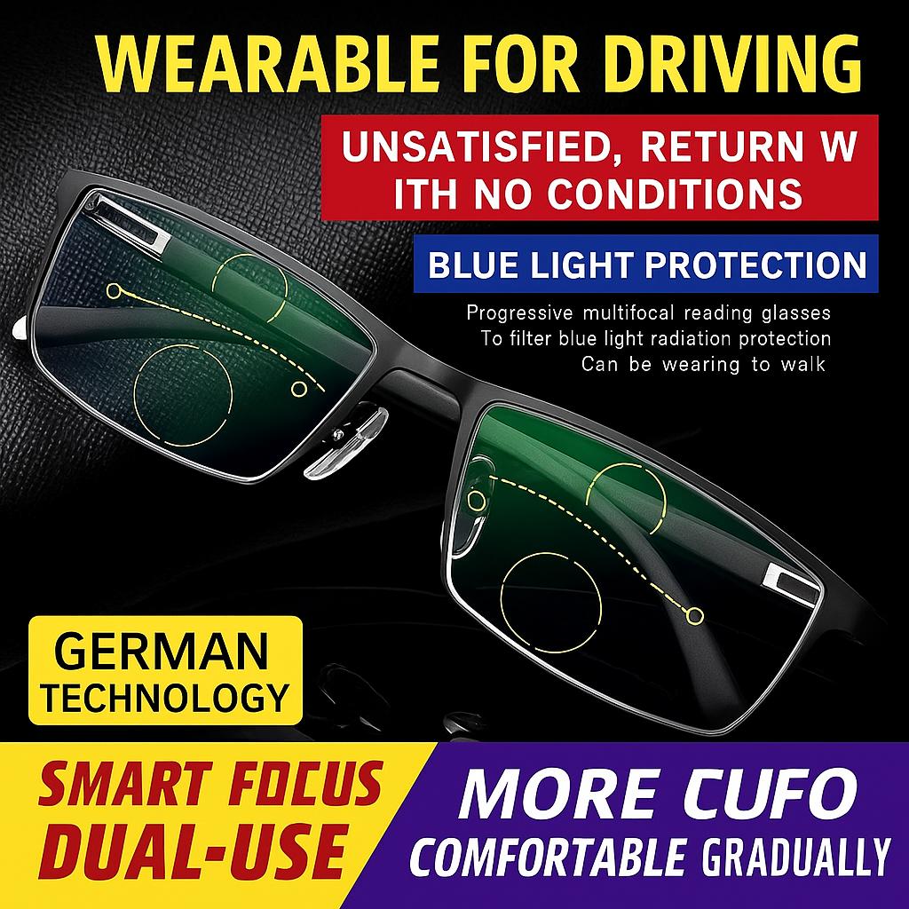 1 шт. Мужские прямоугольные очки для чтения с полуободковой металлической оправой 3 в 1 для пресбиопии Легкие очки с защитой от синего света для дали и близи двойного использования