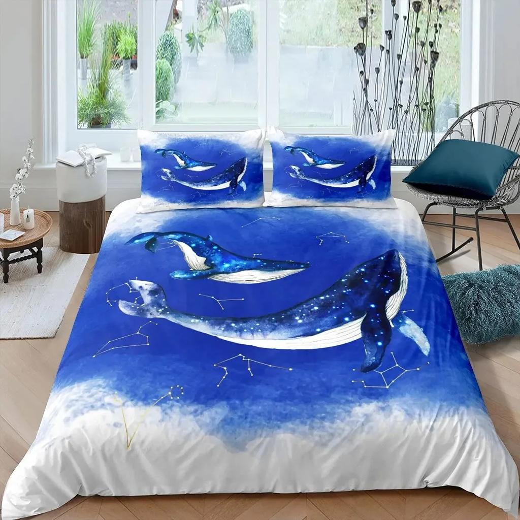Funny Pirate Cat Duvet Cover Set Cat Riding Whale Japanese-Style Sea Wave Bedding Sets Stripe Lines Comforter Cover Full Queen