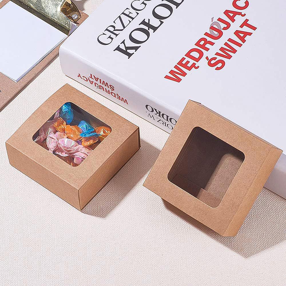 24pcs Kraft Paper Box Square BurlyWood 8x8x3cm