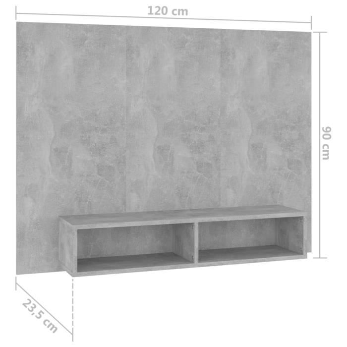 vidaXL Meuble TV mural Gris béton, 120x23,5x90 cm Aggloméré
