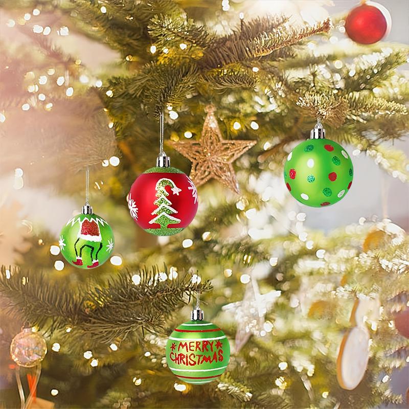 Рождественские подвесные украшения 2025 Блестящий декор для дома и вечеринки Мультяшный узор в горошек Ручная роспись Принадлежности для рождественской елки 12 шт./коробка