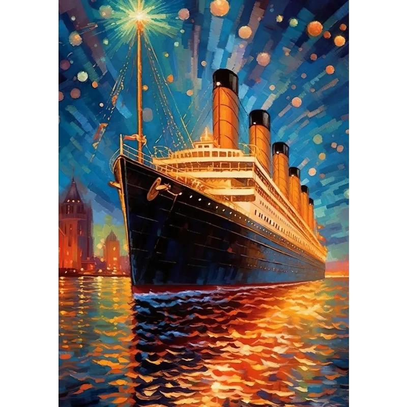 Корабль, который никогда не тонет. Знаковый морской пейзаж. Абстрактный постер и принты "Титаник". Холст, живопись, настенное искусство, картина, домашний декор, подарок