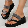 Fashion Fashion Crystal Flower Wedges Slippers Women Summer Thick Bottom Clip Toe Sandals Woman Lightweight Plus Size Slides Shoes 36-42