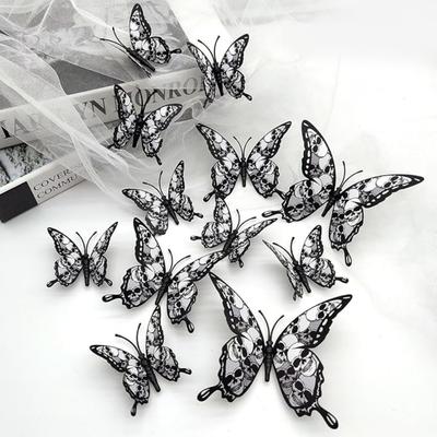 12 шт. 3D наклейки на стену в виде бабочки на Хэллоуин с дизайном черепа, настенные украшения в виде бабочек, наклейки для декора комнаты на Хэллоуин, украшения для детского душа в виде бабочек