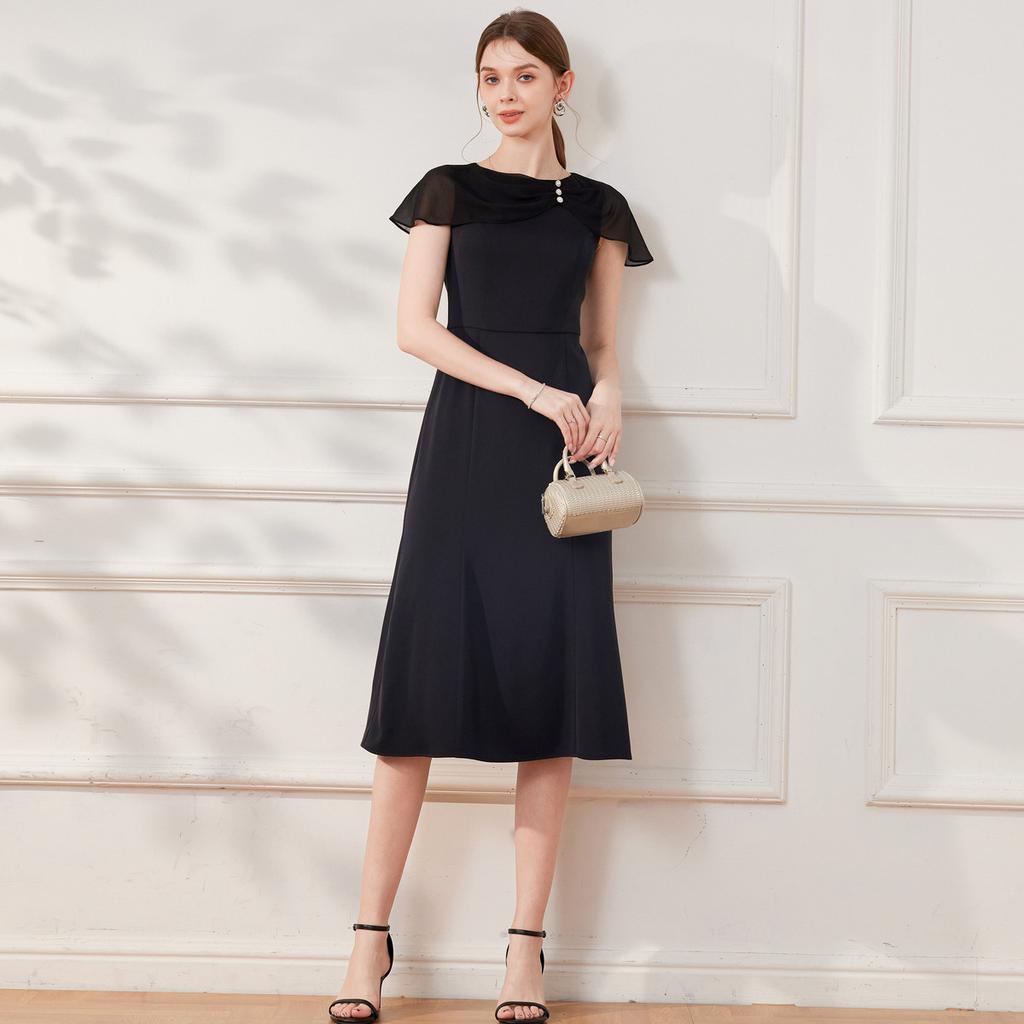 French elegant design with covered sleeves, women's summer nail bead noble lady's high-end small dress dress