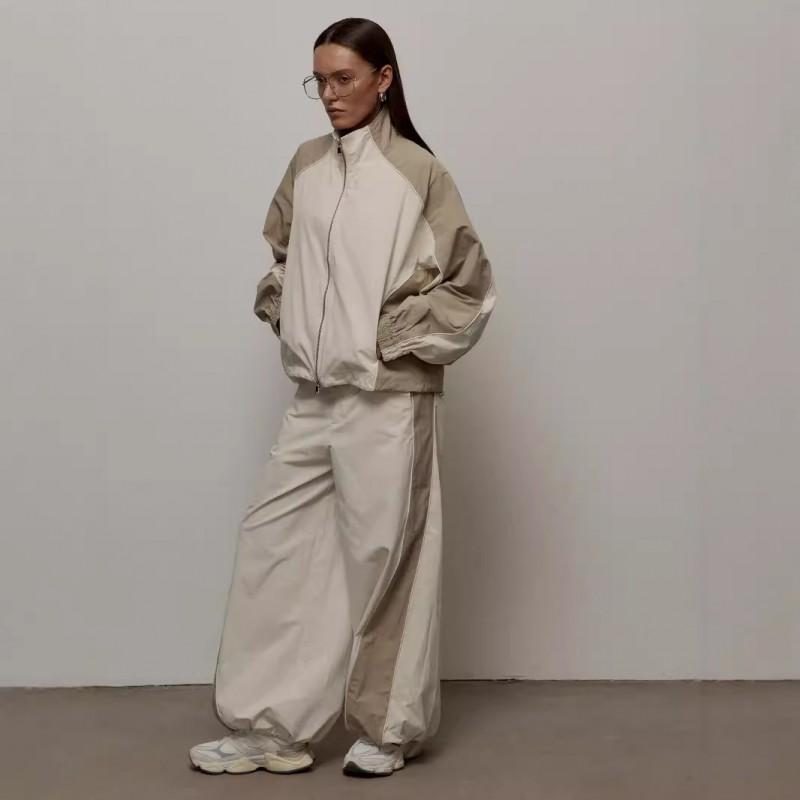 Womens Casual Tracksuit Color Block Drawstring Long Sleeve Jacket Pants Set Streetwear