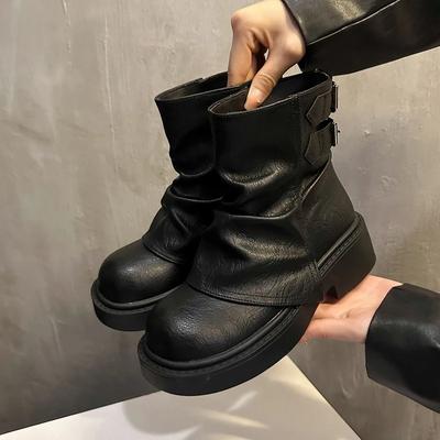 Ботильоны женские на платформе, средний каблук, зимняя женская кожаная обувь 2025 года, тренд, новинка, массивные, модные, теплые, удобные, зимние ботинки Mujer