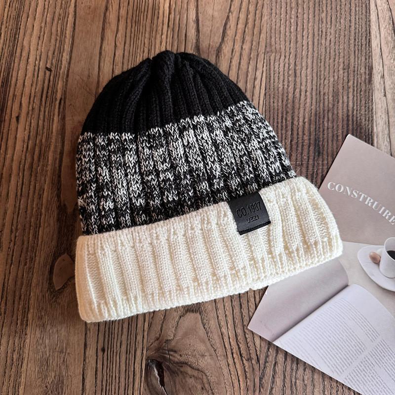 Color Fashionable Blocked Thick Warm Men Knitted Hat For Winter Wind Resistance