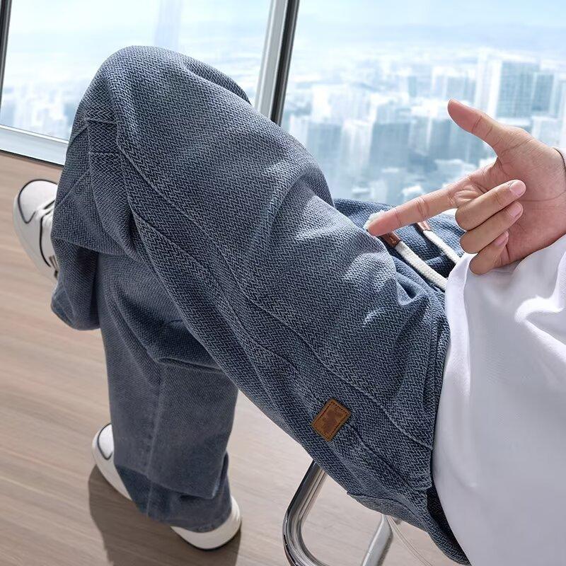 Spring and Autumn Star Pattern Jeans Men's New Straight Loose Trend American High Street Casual Long Pants