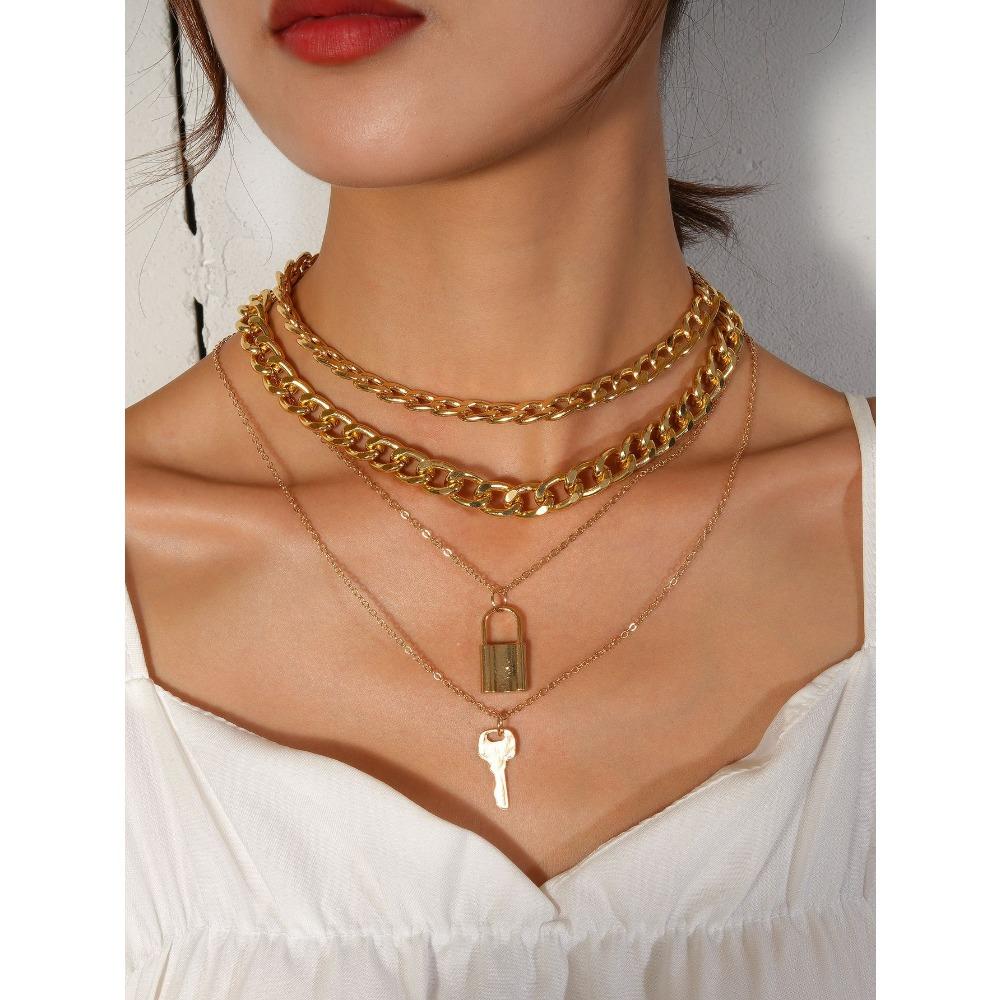 Нишевое ретро персонализированное металлическое ожерелье толстая цепь любовь сплав кулон женский набор ожерелий
