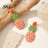 Three-dimensional Pineapple Earrings 1 Pair Handmade Raffia for Women, Boho Straw Hand-Woven Summer Beach Skirt Jewelry Dangle Earrings, Natural