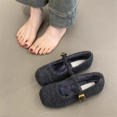 Нежные сказочные туфли Мэри Джейн женские 2024 года, новый французский темперамент, элегантные шерстяные, квадратные, с неглубоким горлом, бархатные вечерние туфли