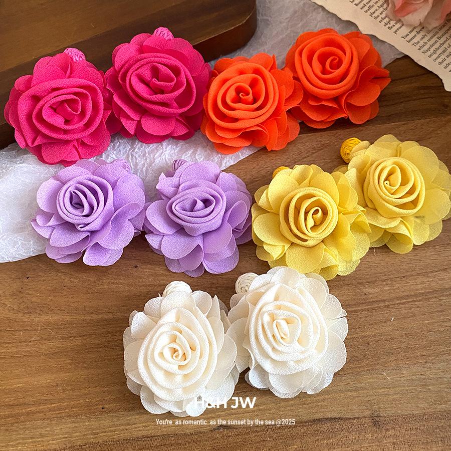 Steel needle raffia chiffon flower pendant earrings new sweet small fresh stud earrings niche high-end earrings