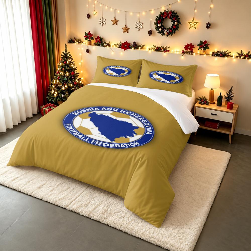Bosnia and Herzegovina Football Federation Badge Bedding set (1 duvet cover, 2 pillowcases, duvet not included), National Soccer Emblem Art Print