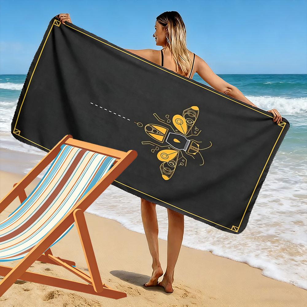 Golden honeybee elegance Print beach towel, quick drying, suitable for travel, outdoor sports, jogging, the beach and swimming, gift