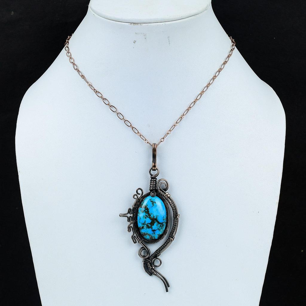Изумительный кулон ручной работы из чистой медной проволоки с бирюзовым драгоценным камнем для нее