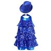Girls Modern Jazz Latin Leotard Halter Backless Shiny Sequins Ruffles Dance Costume Hat