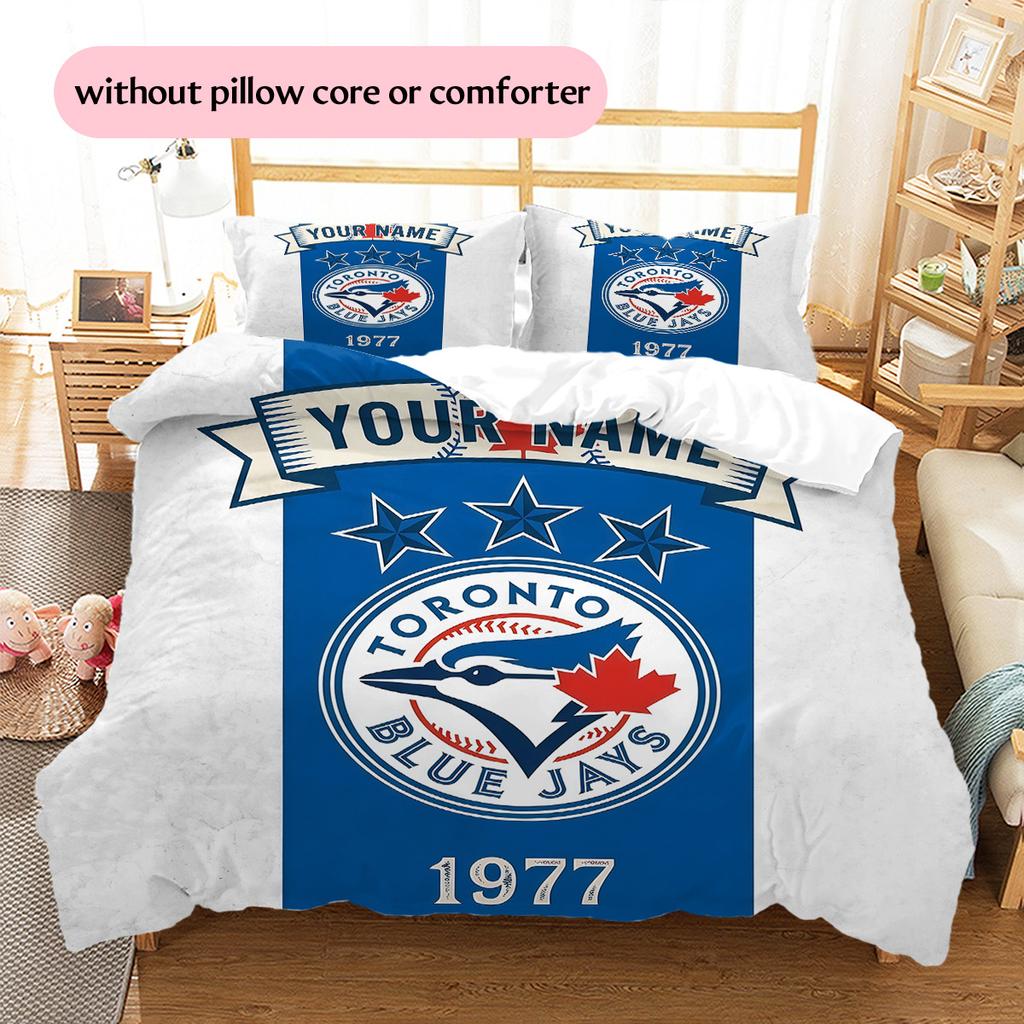 Custom Name Toronto Blue Jays Pattern Bedding Quilt Set Home Decoration Gift (1 * duvet cover + 2 * pillowcase without core)