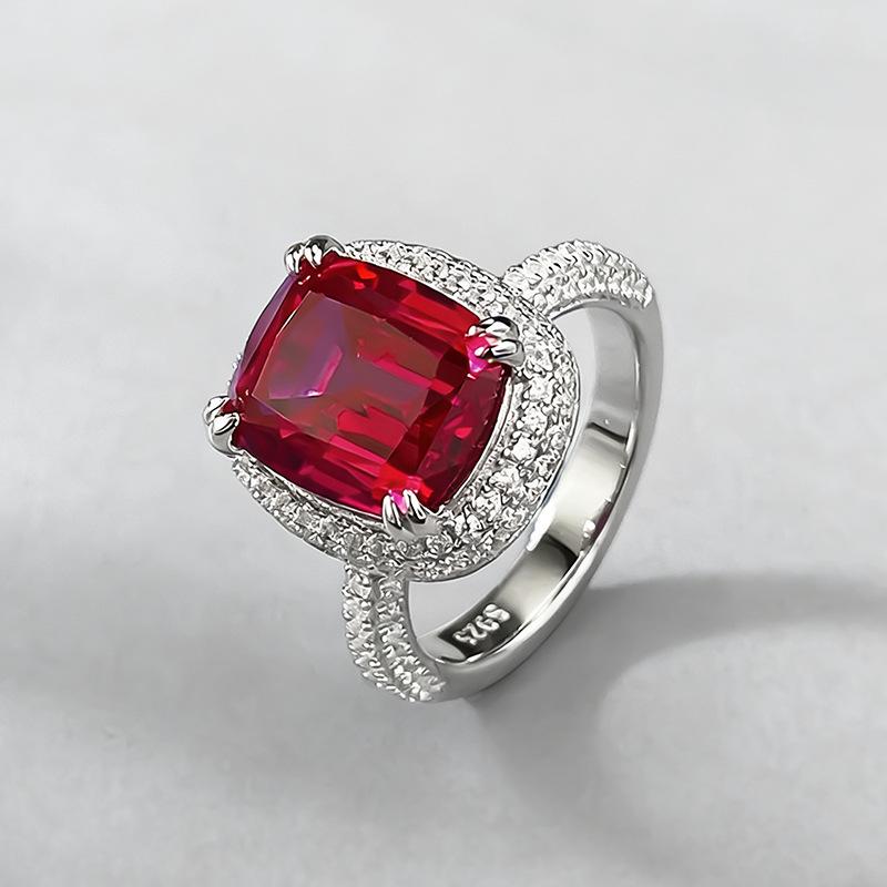 Xian Can Jewelry Серебро S925 Кольцо с паве 9x11 мм Цвет «Голубиная кровь», Европейский и Американский стиль, Прямой эфир Xiaohongshu.