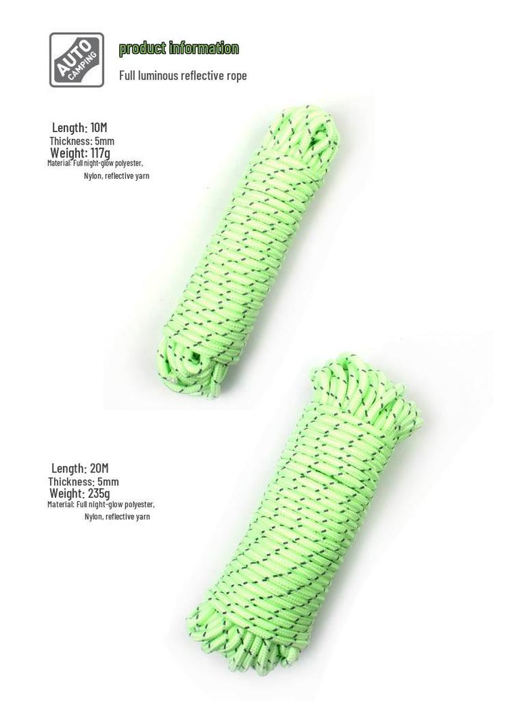 50m Luminous Reflective Camping Rope: Thickened, Windproof Tent & Awning Fixing Rope