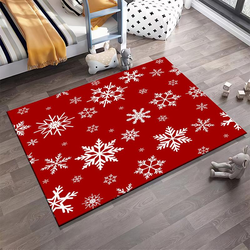 Red Rug with White Snowflake Pattern Non-slip rug suitable for living room and bedroom sofas