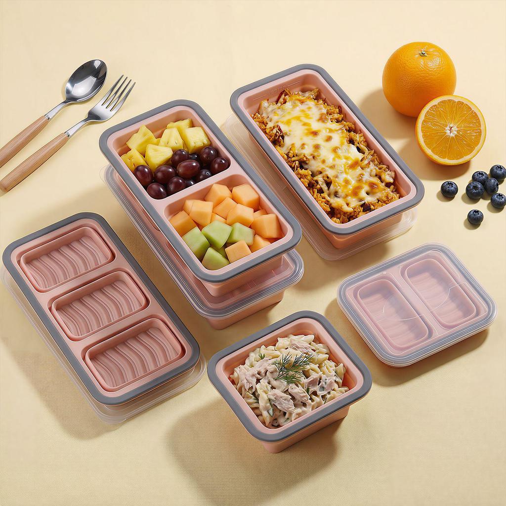 Portable Silicone Foldable Lunch Box - Fresh-Keeping, Classified Storage for Outdoor Picnics