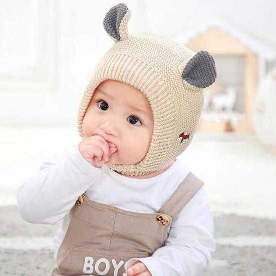 Детская шапка зимняя вязаная шапка для домашних животных, эластичная, сохраняет тепло, однотонная, с декором для ушей, для мальчиков и девочек, шапочка-бини для фотосъемки, головной убор