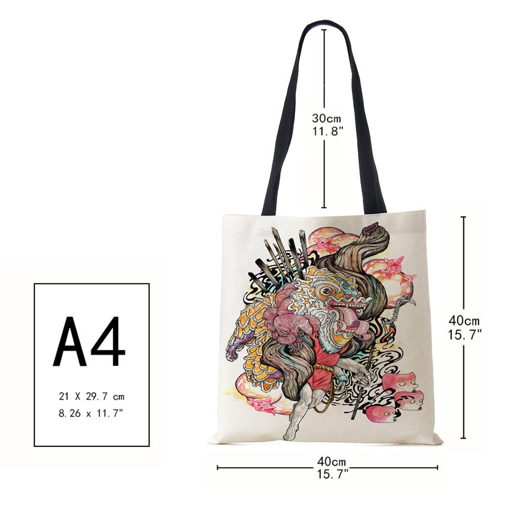 Painting Abstract Canvas Shoulder Bag Women Print Harajuku Casual Shopping Tote Bag Reusable Travel School Students Book Handbag