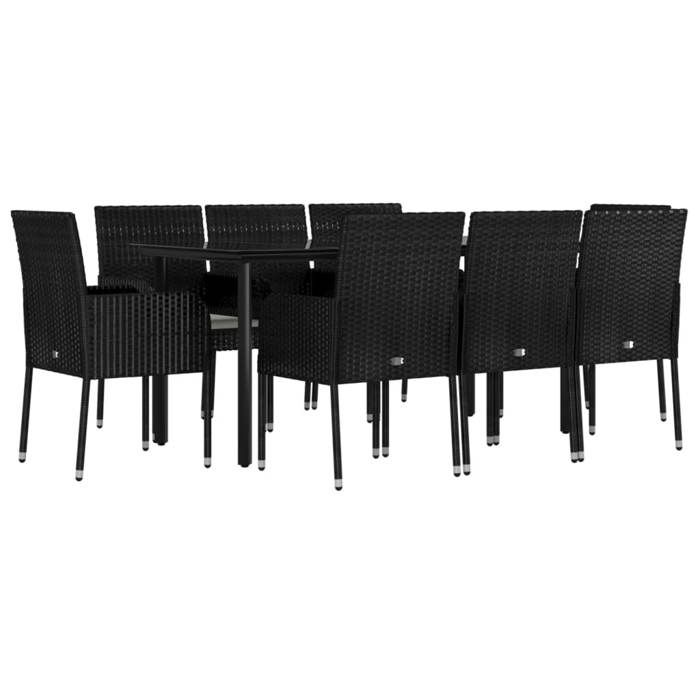 VidaXL Garden Dining Furniture 9pcs and Cushions Black Braided Resin 3185158
