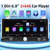 6.9'' Touch Screen 1Din Universal Car Radio Wireless Carplay Android Auto Smart Multimedia Player Wifi Navigation GPS FM Stereo
