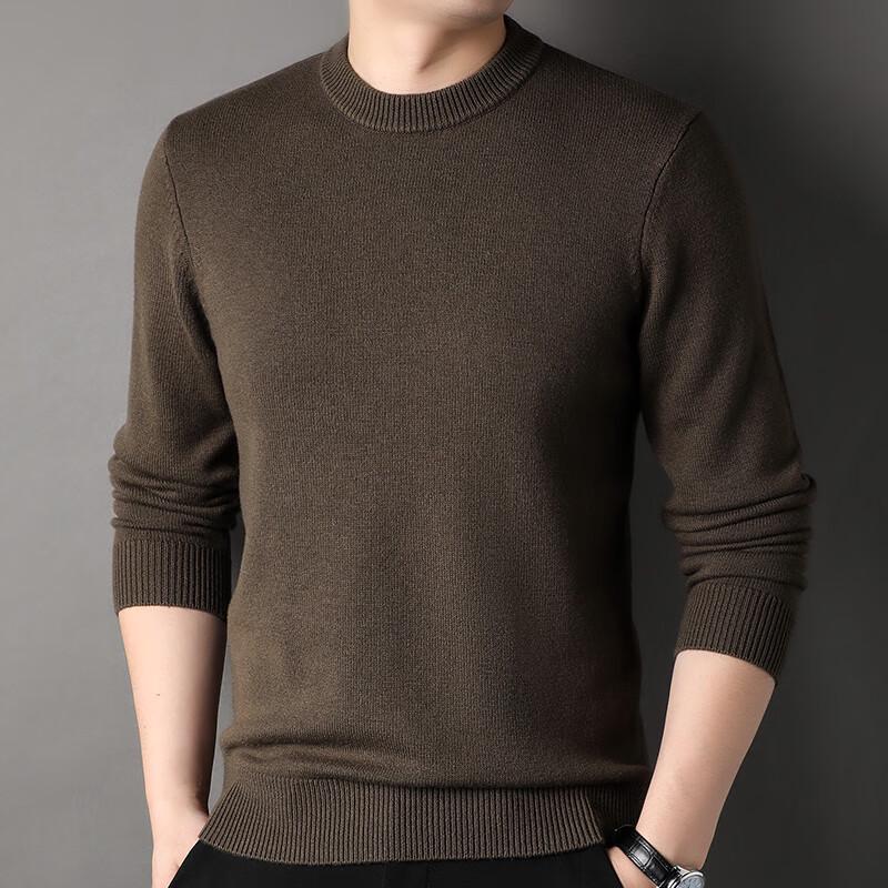 Hengyuanxiang Men's Thickened 100% Pure Wool Round Neck Pullover Sweater