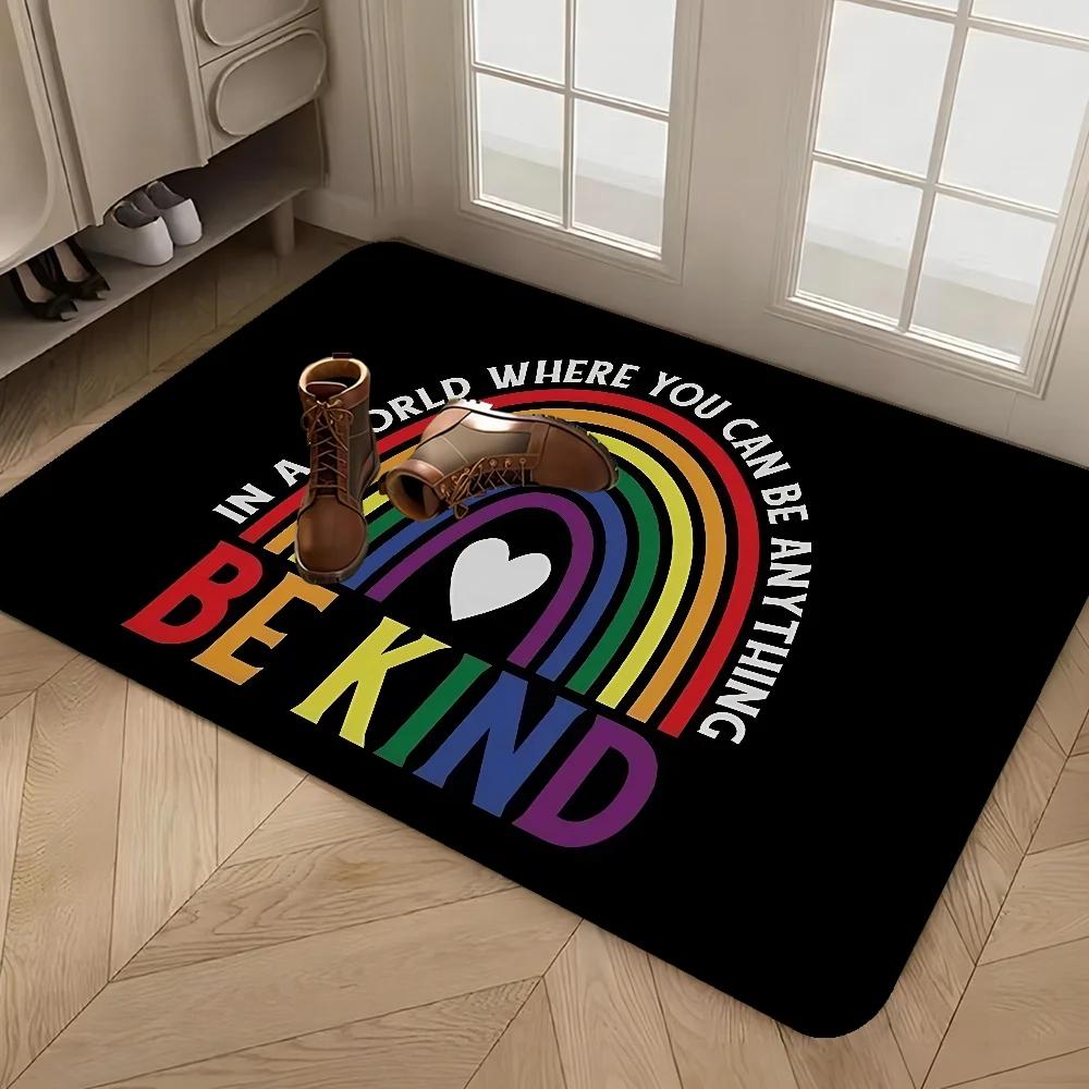 Gay Lesbian LGBT Rainbow Love Floor Mat Bathroom Mat Kids Room Bedroom Decoration Balcony Anti-Slip Doormat Living Room Bedside