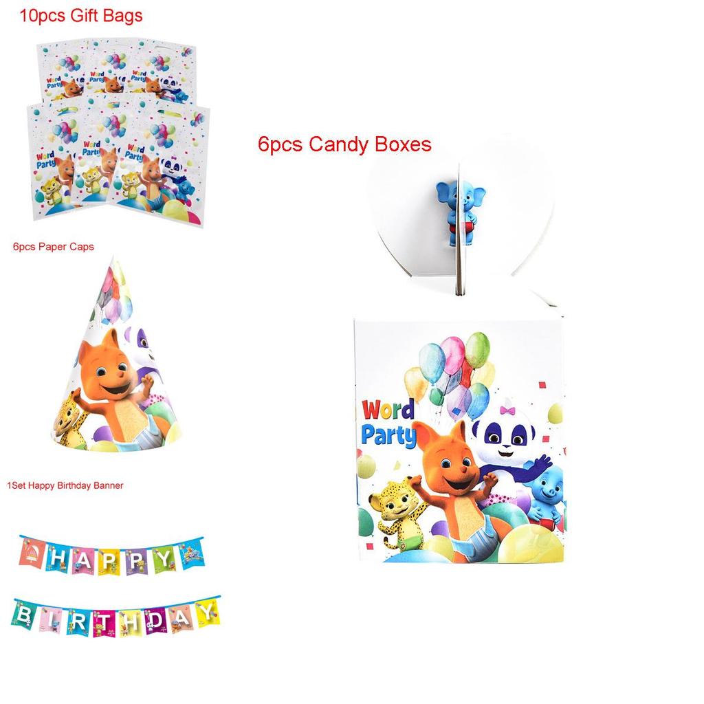 Complete Word Party Themed Party Supplies For Fun Kids Birthday Celebrations Including Plates Cups And Cake Toppers