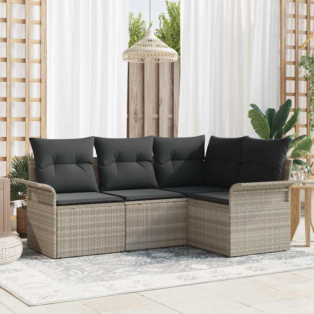 Garden Sofa Set with Cushions 4 pcs Light Grey Poly Rattan
