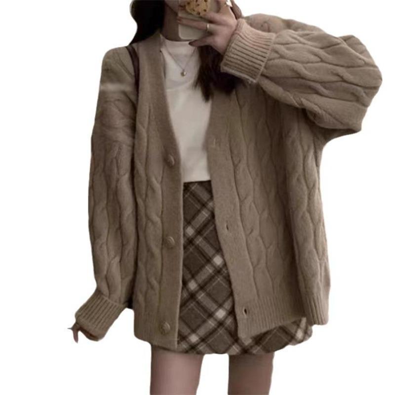 Ленивый ветер над Новым годом Рождество Красный вязаный кардиган свитер куртка женская осень